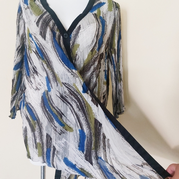 Lane Bryant Plus Size Sheer Blue Green Lightweight Cover Up Work Wear Blouse - Picture 3 of 11